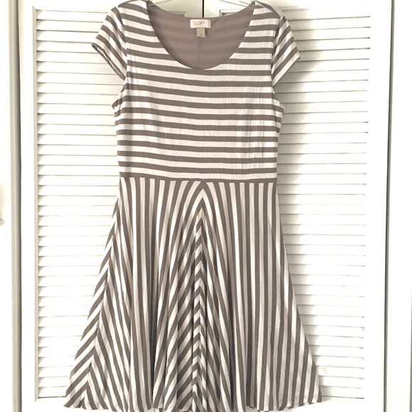 LOFT Striped Full Skirt White Brown DREES - Picture 2 of 8